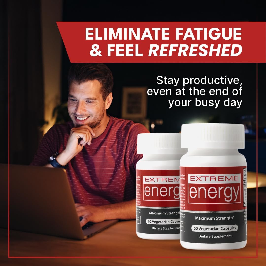 Maximum Strength Herbal Nitro Extreme Energy Pills - All-Natural Supplements for Fatigue, Focus, Motivation - Long-Lasting Energy, No Crash, Jitters, Sugar - 60 Ct