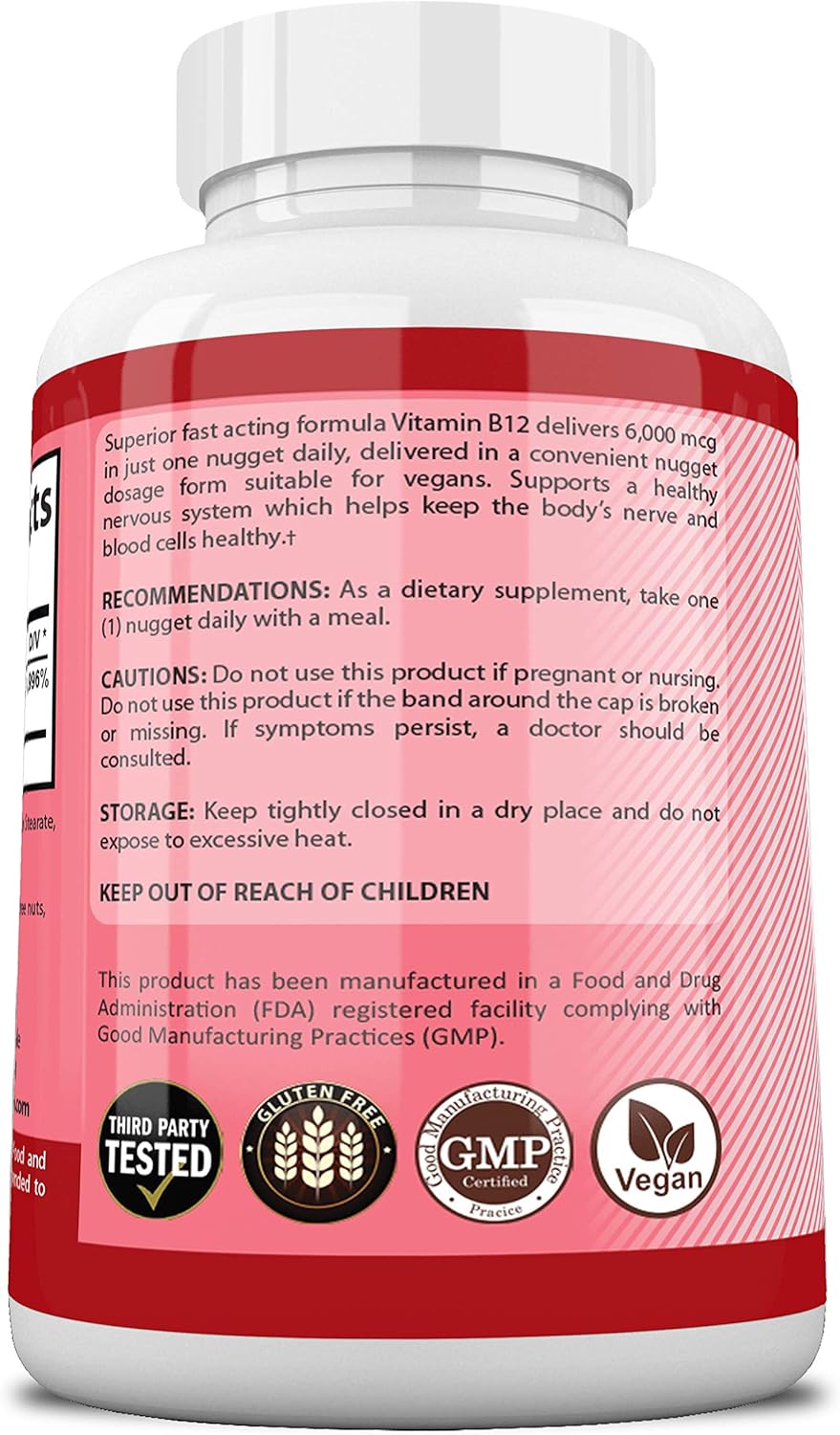 Maximum Strength NaturalisimoLife Vitamin B12 6,000 mcg Nuggets for Energy & Nervous System Support - Strawberry Flavor, 60 Count