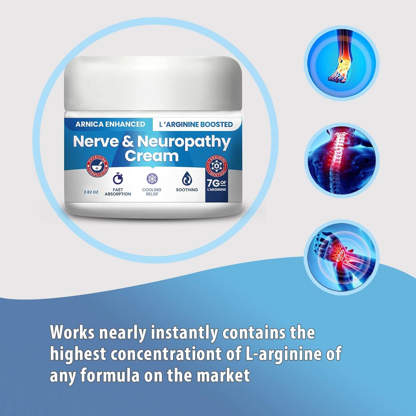 Maximum Strength Neuropathy Cream with Arnica and L’Arginine for Foot, Hands, Legs, and Toes Relief - 2.82oz Formula with Vitamin B6, MSM, and Aloe