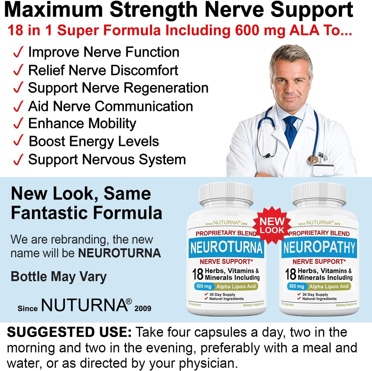 Maximum Strength Neuropathy Support Supplement - 600mg Alpha Lipoic Acid - Fortify Nerves in Hands, Feet, Fingers, & Toes - Peripheral Relief - 120 Capsules