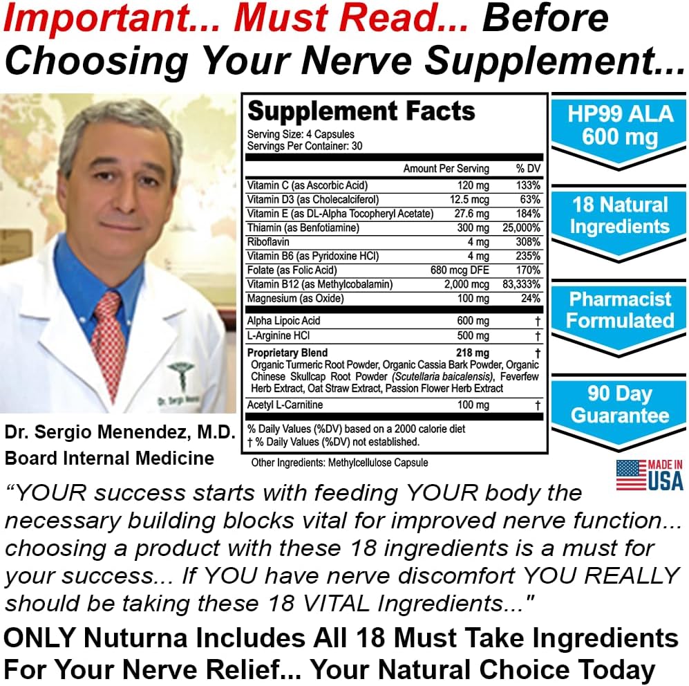 Maximum Strength Neuropathy Support Supplement with 600mg Alpha Lipoic Acid - 18-in-1 Natural Nerve Vitamins - 120 Capsules