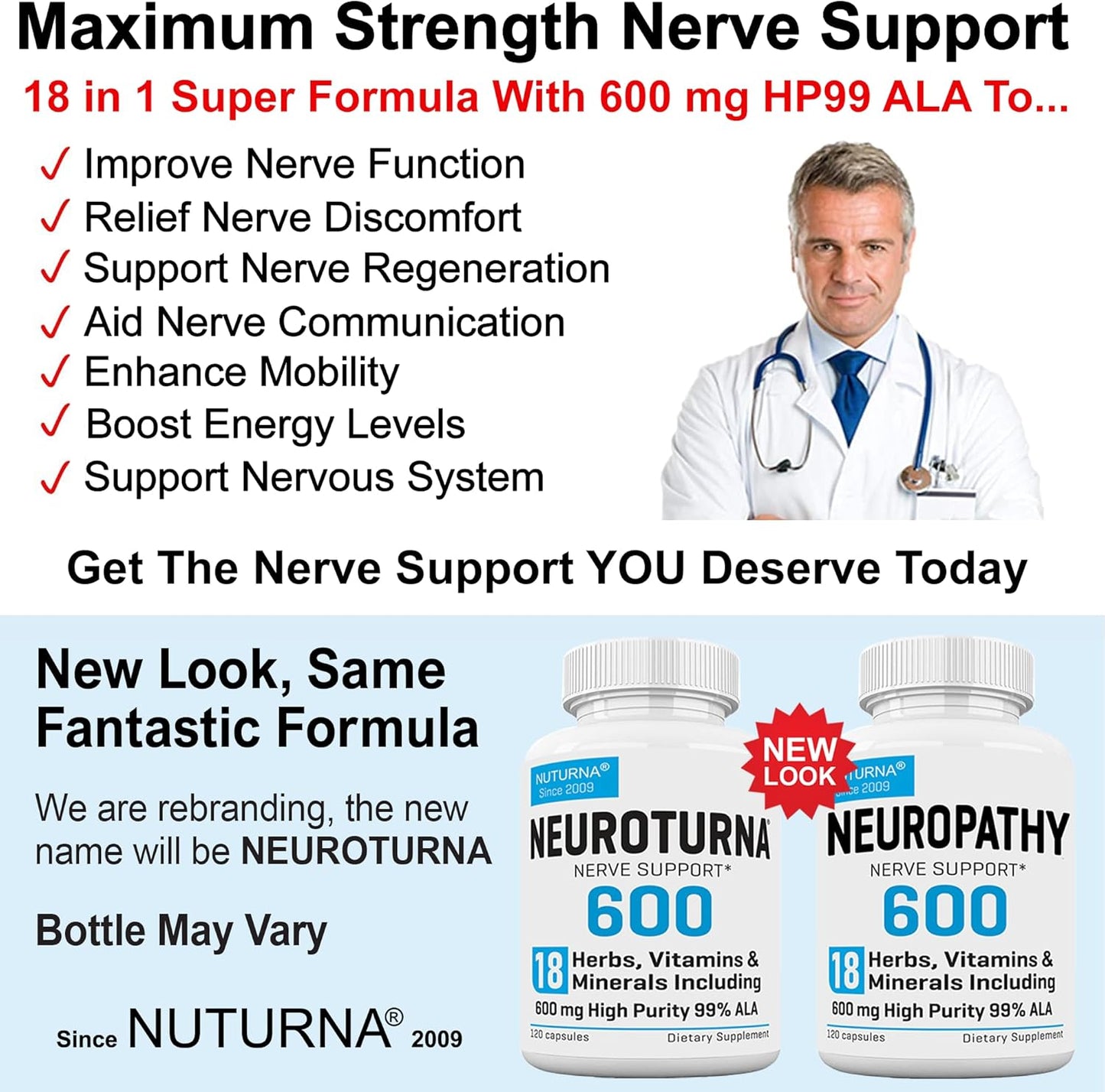 Maximum Strength Neuropathy Support Supplement with 600mg Alpha Lipoic Acid - 18-in-1 Natural Nerve Vitamins - 120 Capsules