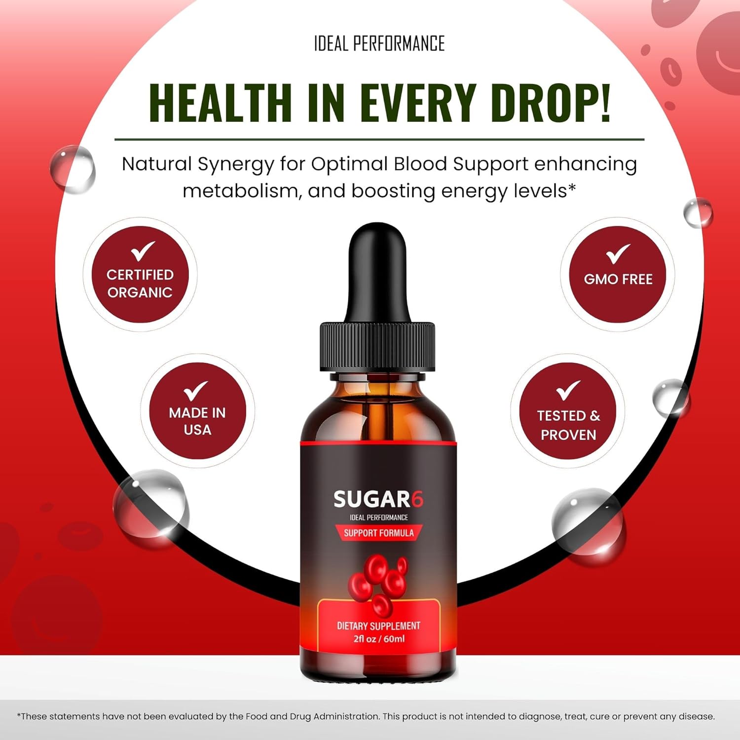 Maximum Strength Sugar 6 Drops - All Natural Blood Sugar Support Supplement Liquid Drops for Ideal Performance and Wellness
