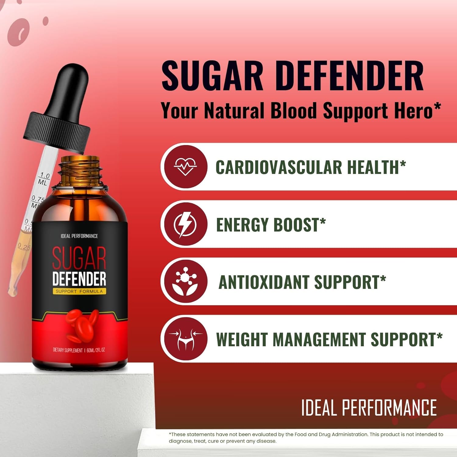Maximum Strength Sugar Defender Liquid Drops - All Natural Blood Sugar Support Supplement for Ideal Performance and Wellness (1 Pack)
