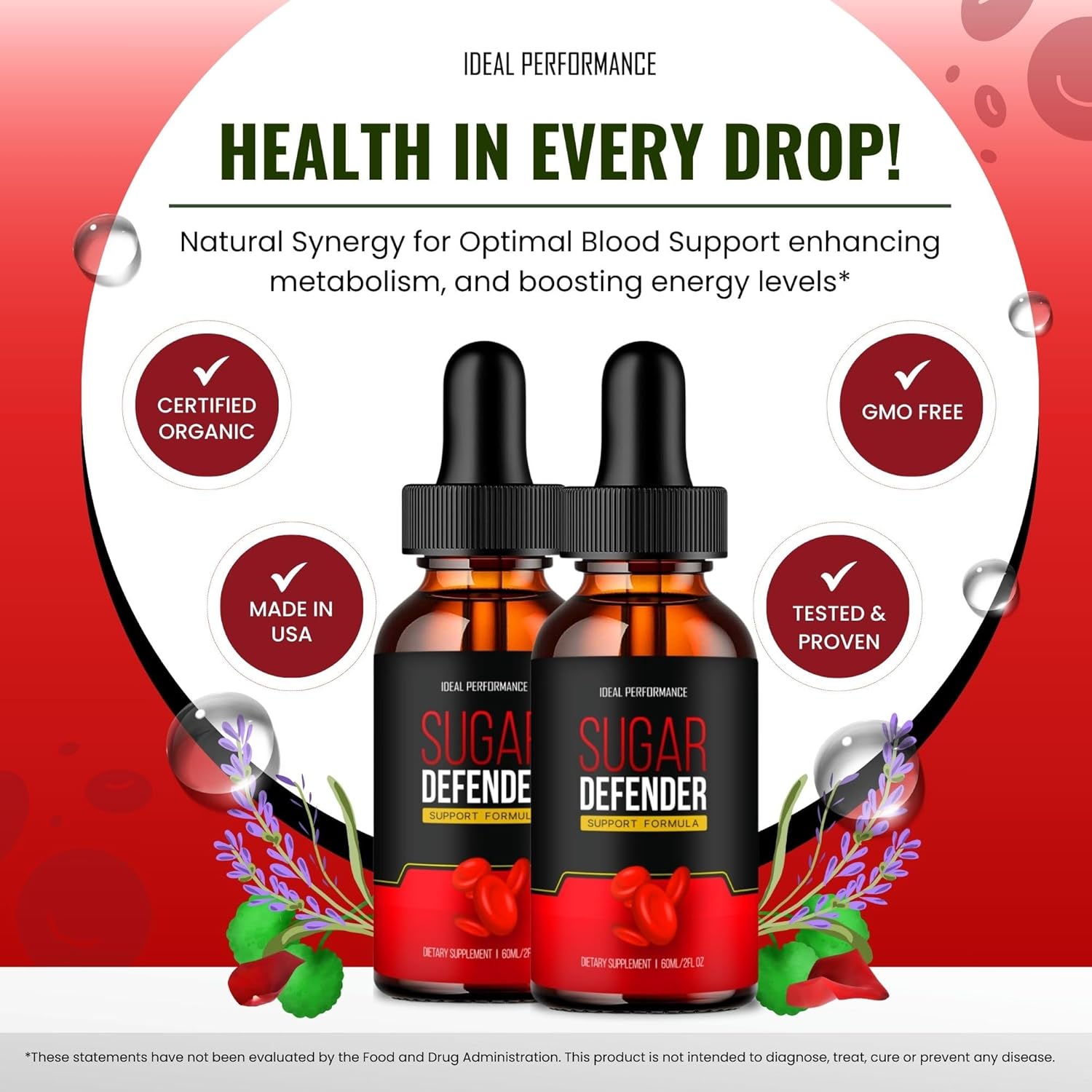 Maximum Strength Sugar Defender Liquid Drops - All Natural Blood Sugar Support Supplement for Ideal Performance and Wellness (1 Pack)