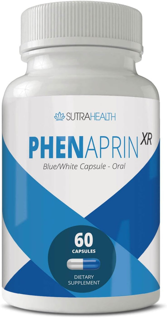 Maximum Strength SutraHealth PhenAprin XR Diet Pills - Professional Grade Formulation with Glucomannan - Appetite Suppressant for Women and Men - 60 Blue/White Capsules