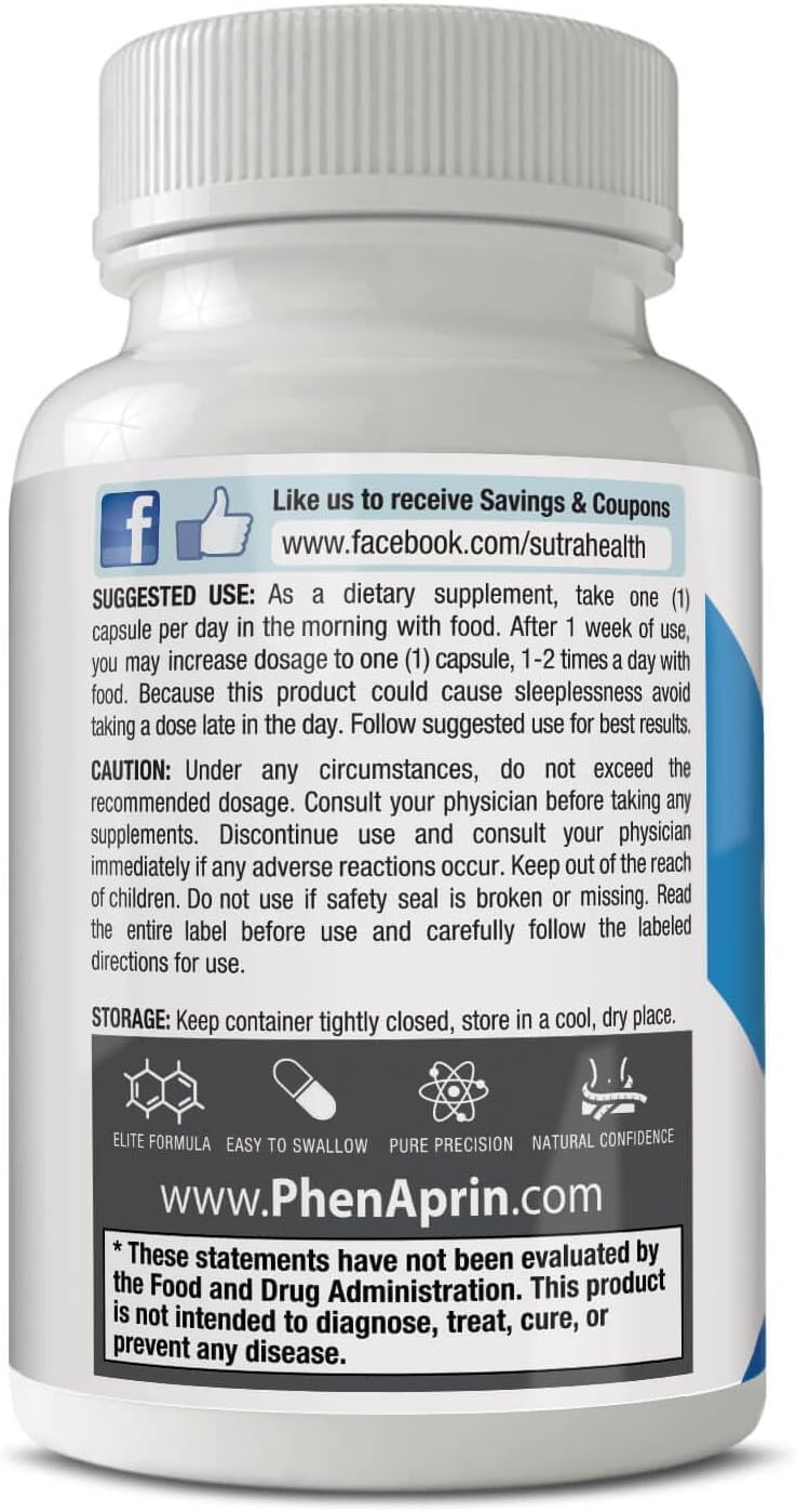 Maximum Strength SutraHealth PhenAprin XR Diet Pills - Professional Grade Formulation with Glucomannan - Appetite Suppressant for Women and Men - 60 Blue/White Capsules