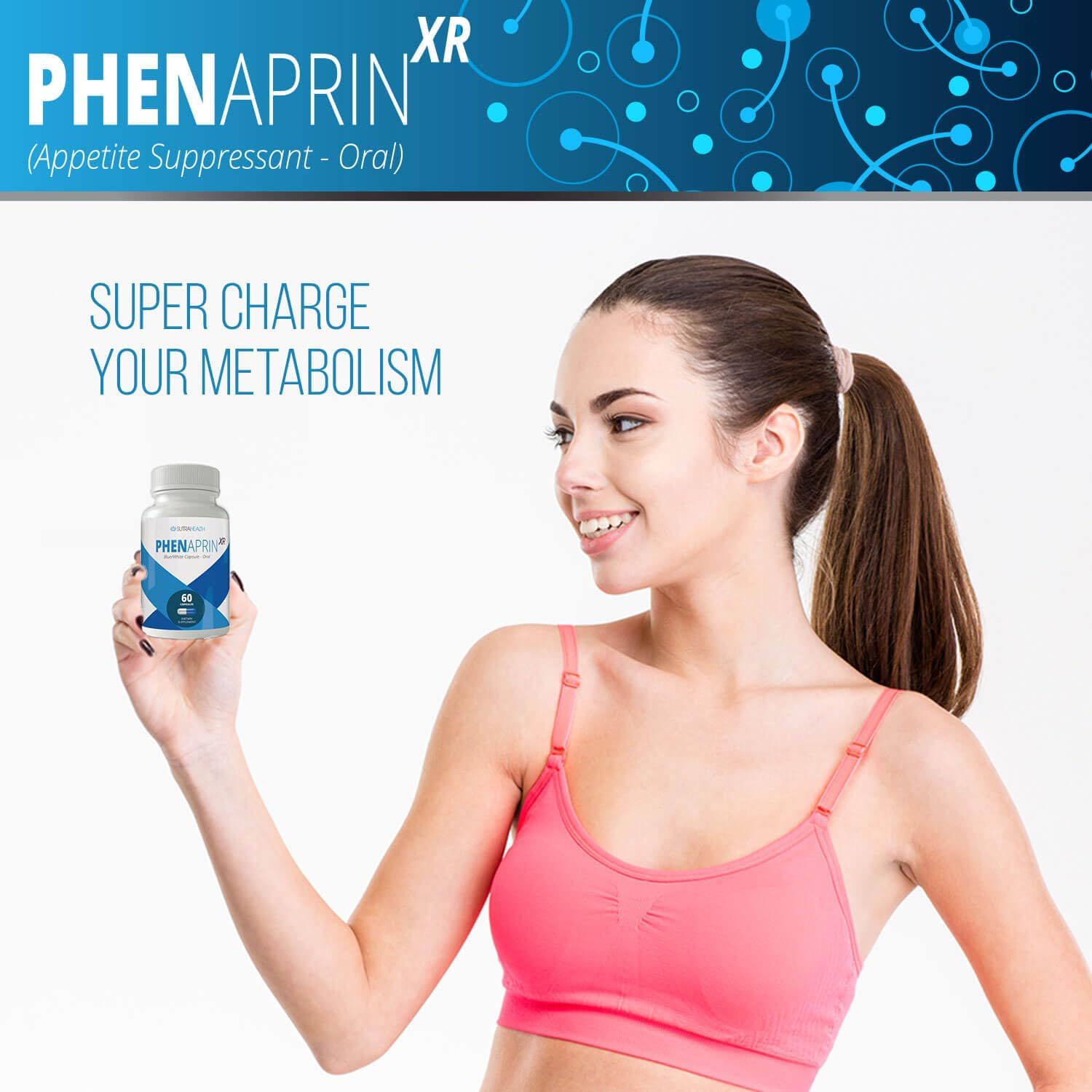 Maximum Strength SutraHealth PhenAprin XR Diet Pills - Professional Grade Formulation with Glucomannan - Appetite Suppressant for Women and Men - 60 Blue/White Capsules