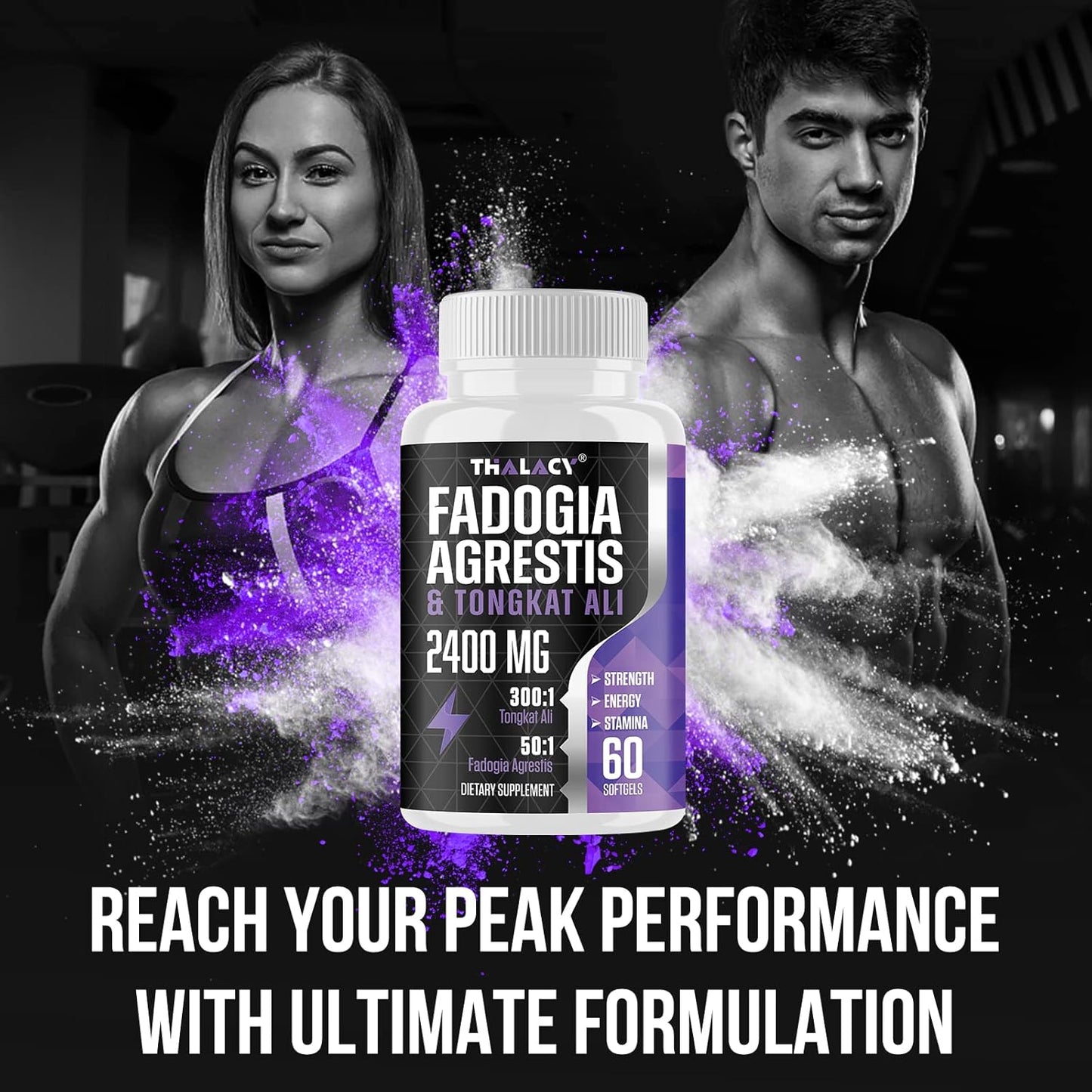 Maximum Strength Thalacy 2400mg Fadogia Agrestis & Tongkat Ali Supplement for Muscle Mass & Athletic Performance - 240 Softgels