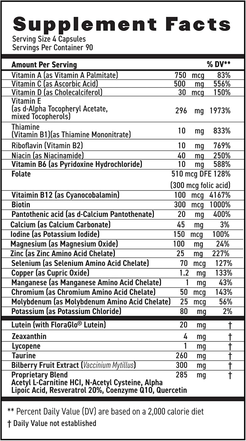 MaxiVision® AREDS 2 Eye Vitamins with Lutein and Zeaxanthin for Macular Support - 360 Capsules for Eye Strain Relief