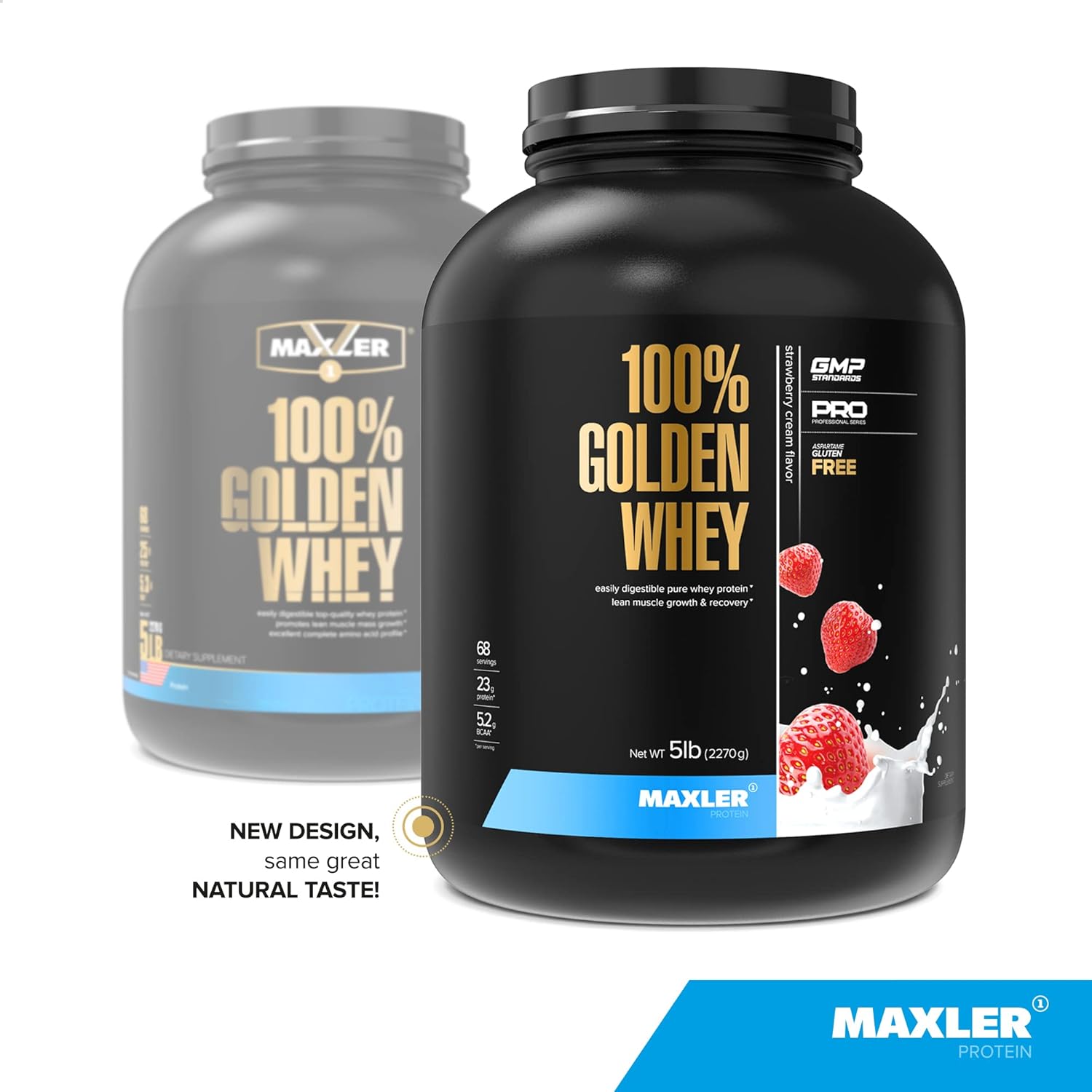 Maxler Golden Whey Protein Powder - 23g Protein per Serving - Pre/Post/Intra Workout - Fast-Absorbing Blend - Strawberry Cream 5 lbs