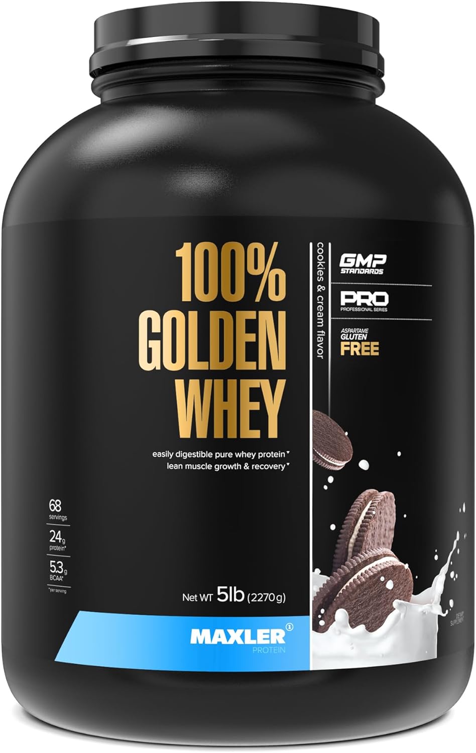Maxler Golden Whey Protein Powder - 24g per Serving - Pre, Post & Intra Workout - Fast-Absorbing Blend - Cookies & Cream 5 lbs