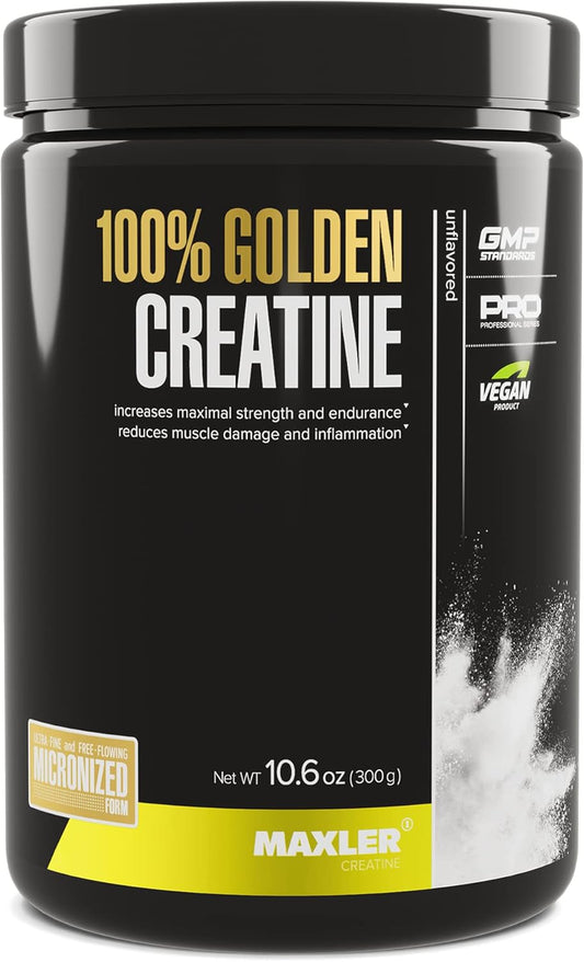 Maxler Micronized Creatine Monohydrate Powder - 100% Golden Creatine for Muscle Building - Pre/Post Workout Vegan Supplement - Gluten Free - 300 g