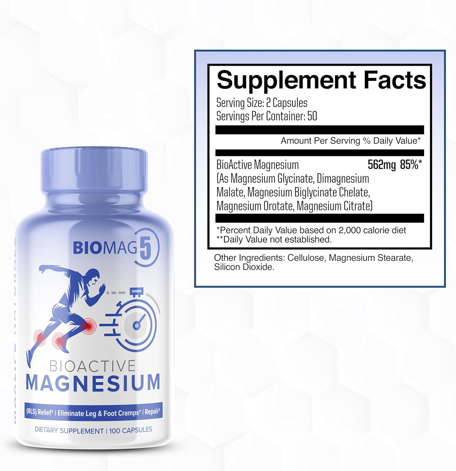 MAXLIFE NATURALS BioMag 5 Magnesium Complex Supplement - Restless Leg Syndrome Support - 100 Capsules