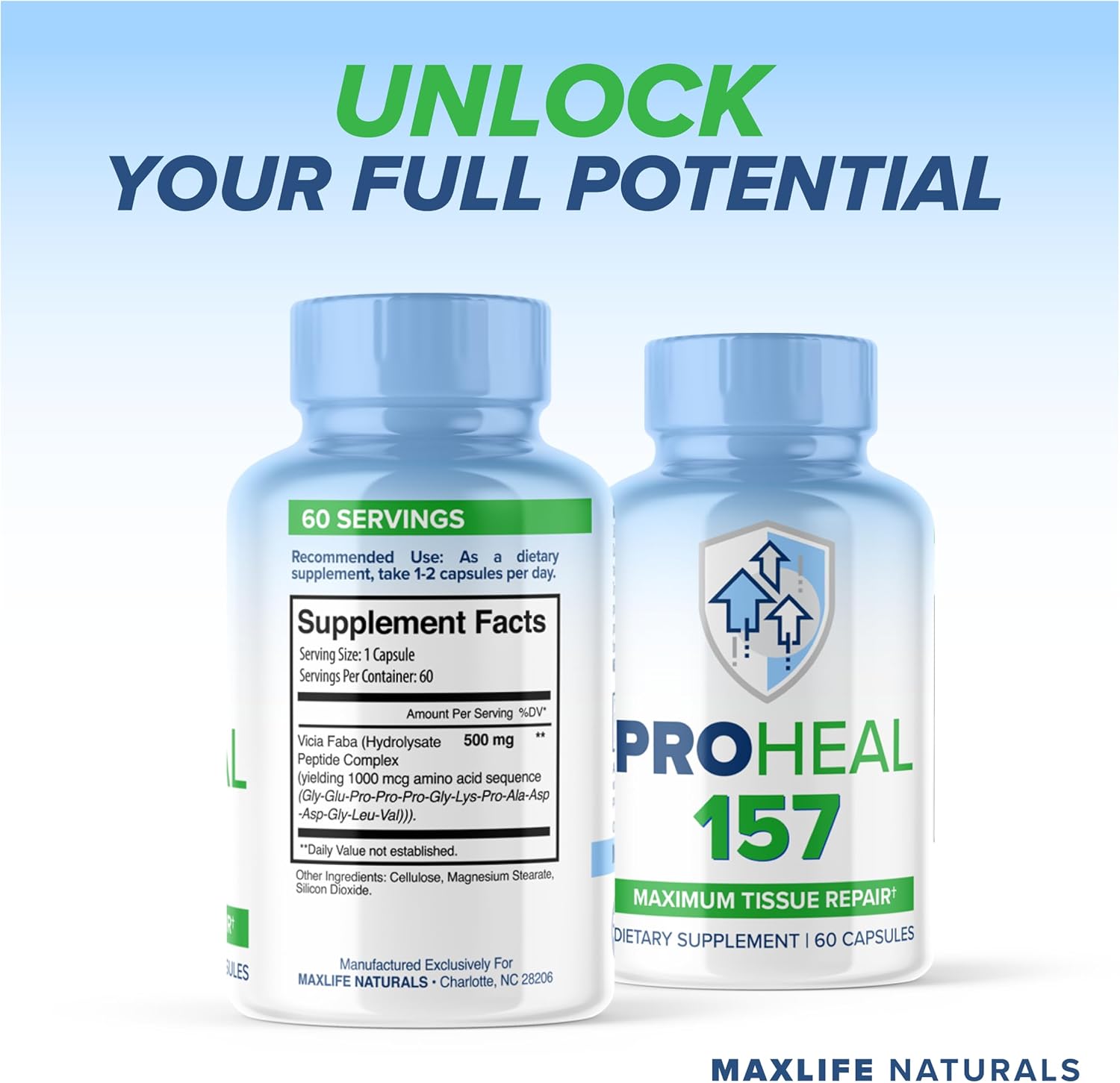 MAXLIFE NATURALS Pro Heal 157 - Peptide Compound 1000mcg Body Protection Complex - 123% More Effective Than BPC 157 - Muscle Repair & Gut Health Support - 60 Capsules