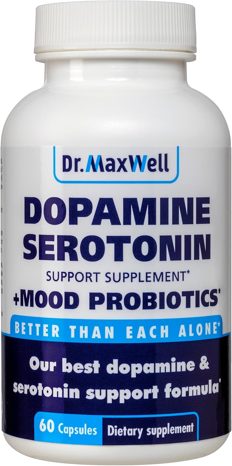 Maxwell Serotonin and Dopamine Supplements with Mood Probiotic - 5in1 Support for Dopamine, Serotonin, Mood, Relaxation, Focus & Brain - 60 Capsules