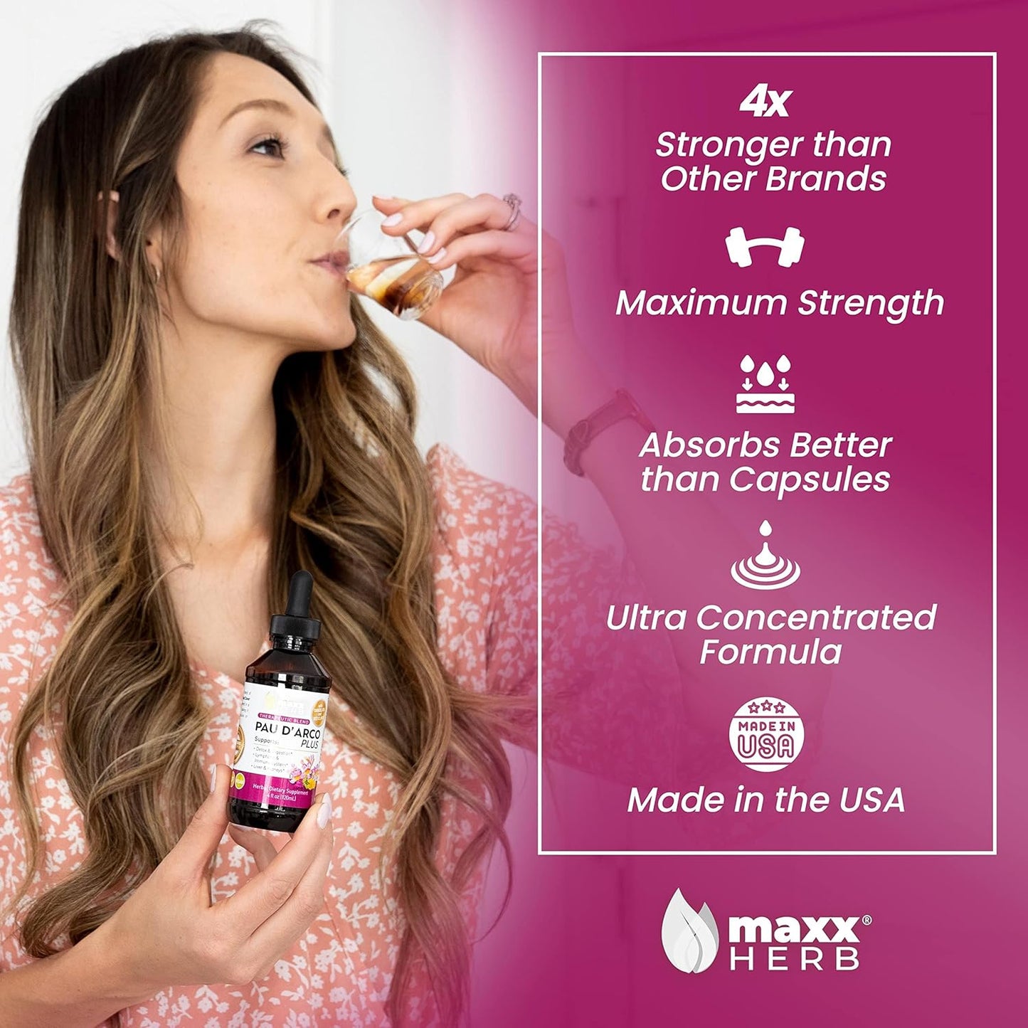 Maxx Herb PAU D'Arco Extract with Dandelion Root & Red Clover Therapeutic Blend for Immune Support - 4 Bottles, 240 Servings