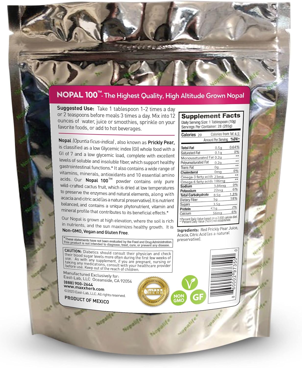 Maxx Herb Red Nopal Cactus & Prickly Pear Powder Blend - Digestion & Immune Support - High Fiber, Vegan, Non-GMO, Gluten-Free - 3 Bags, 10 Oz Each (84 Servings) - 15% Off