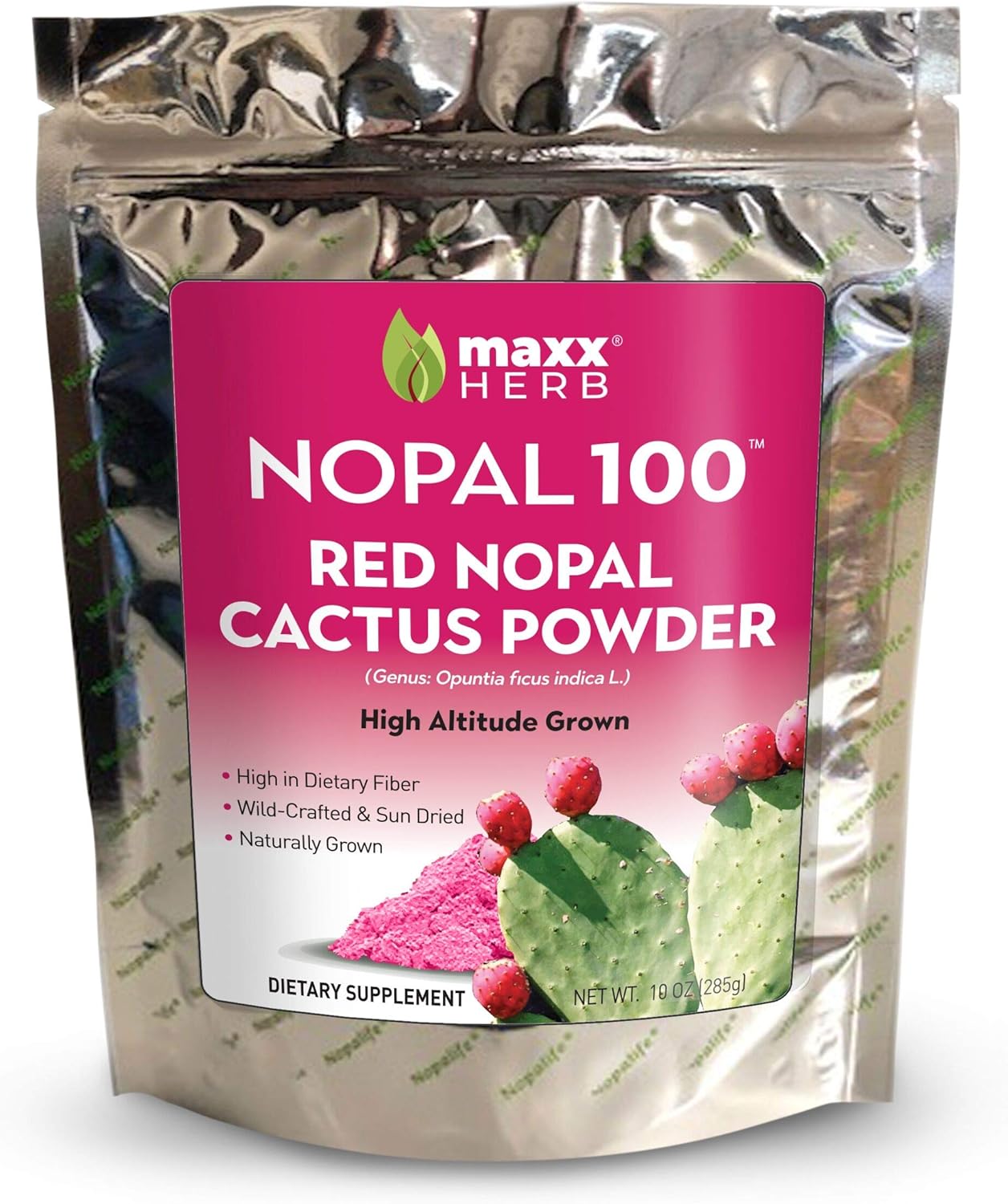 Maxx Herb Red Nopal Cactus & Prickly Pear Powder Blend - Digestion & Immune Support - High Fiber, Vegan, Non-GMO, Gluten-Free - 3 Bags, 10 Oz Each (84 Servings) - 15% Off
