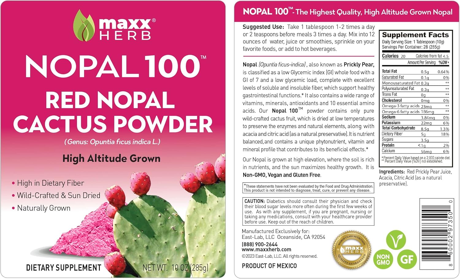 Maxx Herb Red Nopal Cactus & Prickly Pear Powder Blend - Digestion & Immune Support - High Fiber, Vegan, Non-GMO, Gluten-Free - 3 Bags, 10 Oz Each (84 Servings) - 15% Off