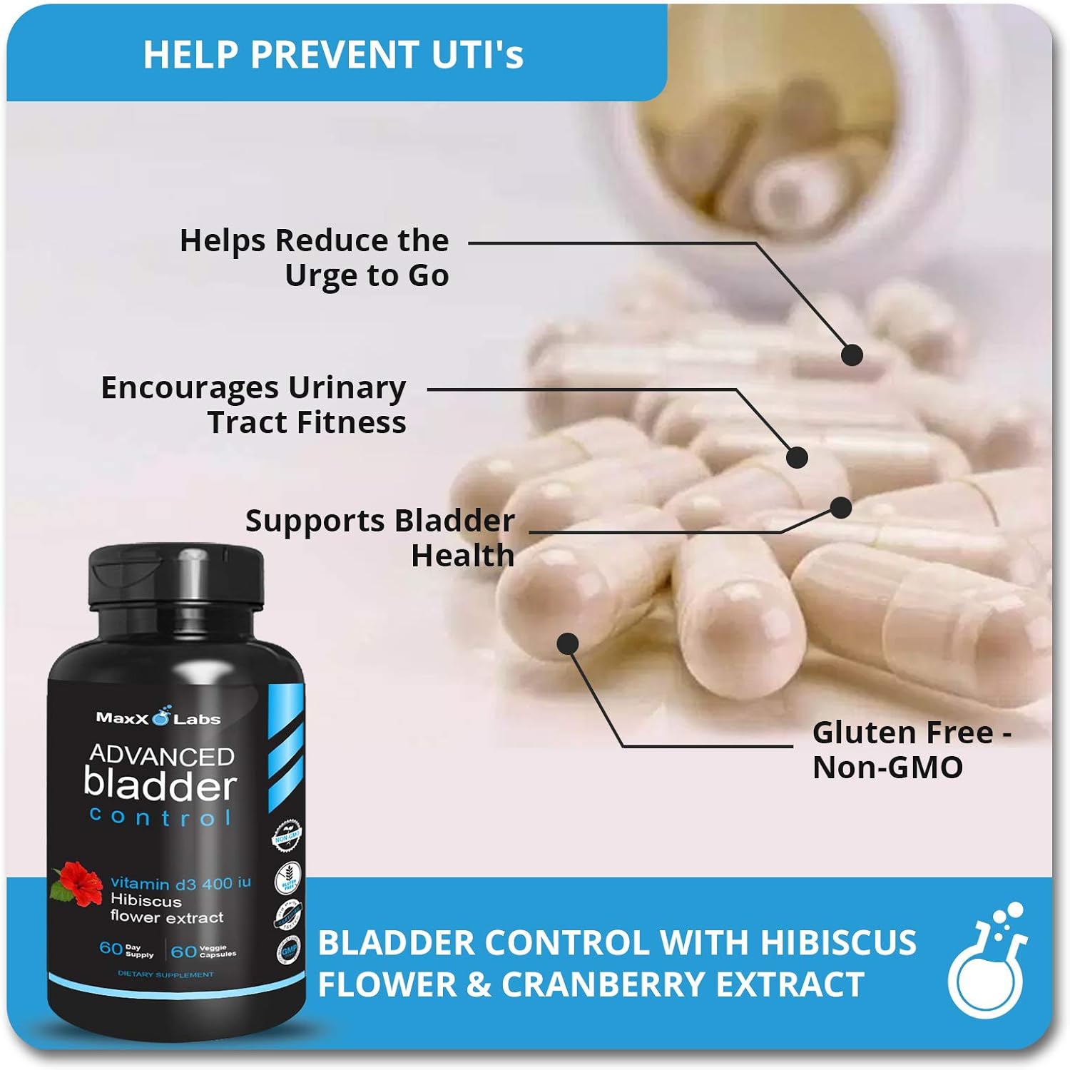 MaxX Labs Bladder Control Supplements with Vitamin D3 K2 3000 IU & MK-7 from Natto - Supports Bone, Teeth, Heart, Immunity - 60Ct + 90Ct