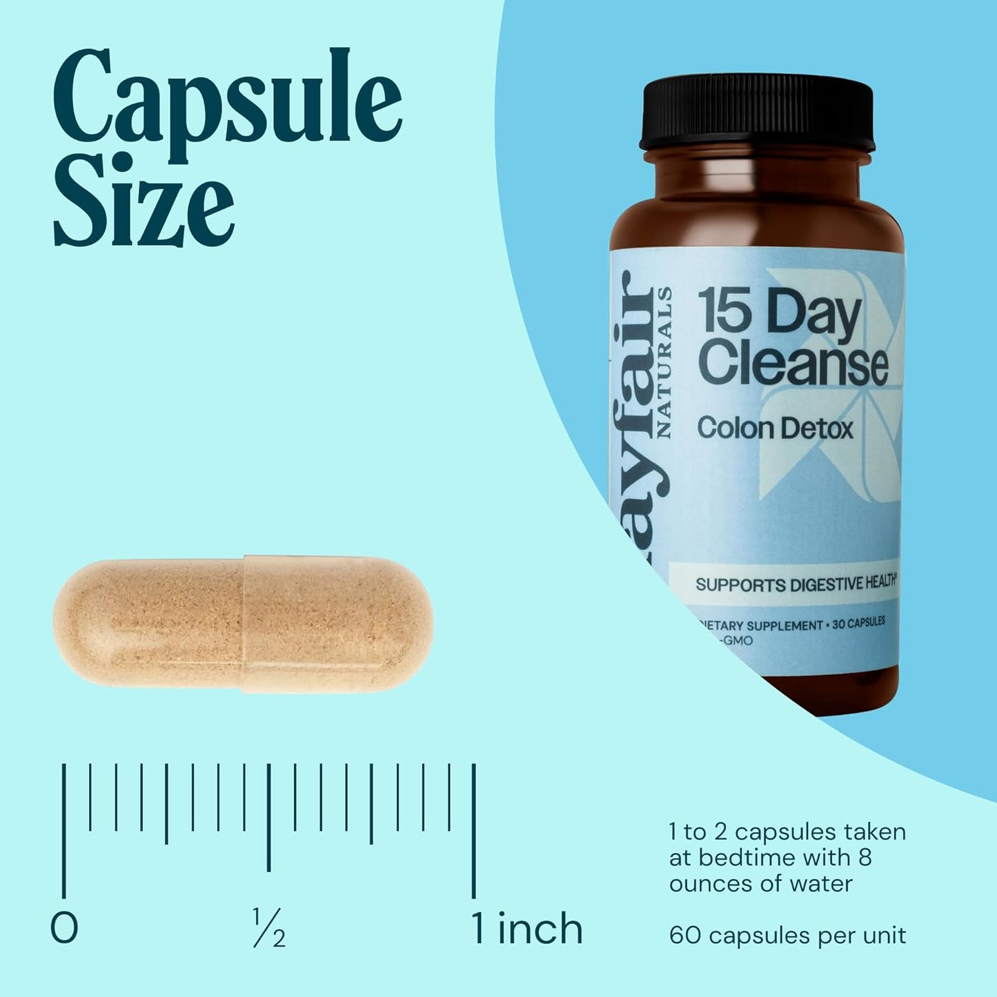 Mayfair Naturals Colon Detox Cleanse - 30 Capsules, Natural Laxative for Digestive Health - 15 Day Dietary Supplement