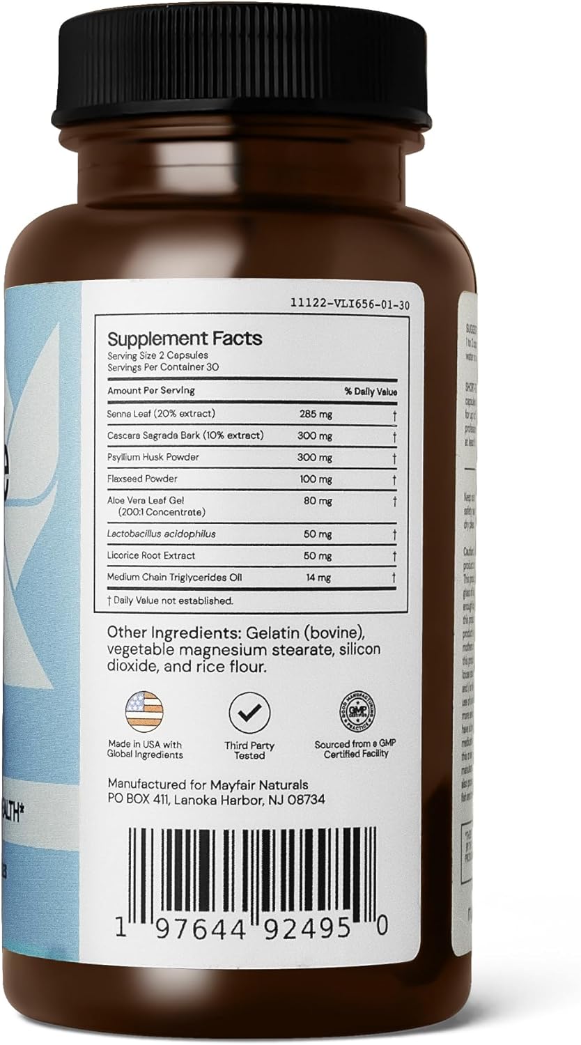 Mayfair Naturals Colon Detox Cleanse - 30 Day Supply, 60 Capsules - Natural Laxative for Digestive Health, Constipation Relief - Dietary Supplement