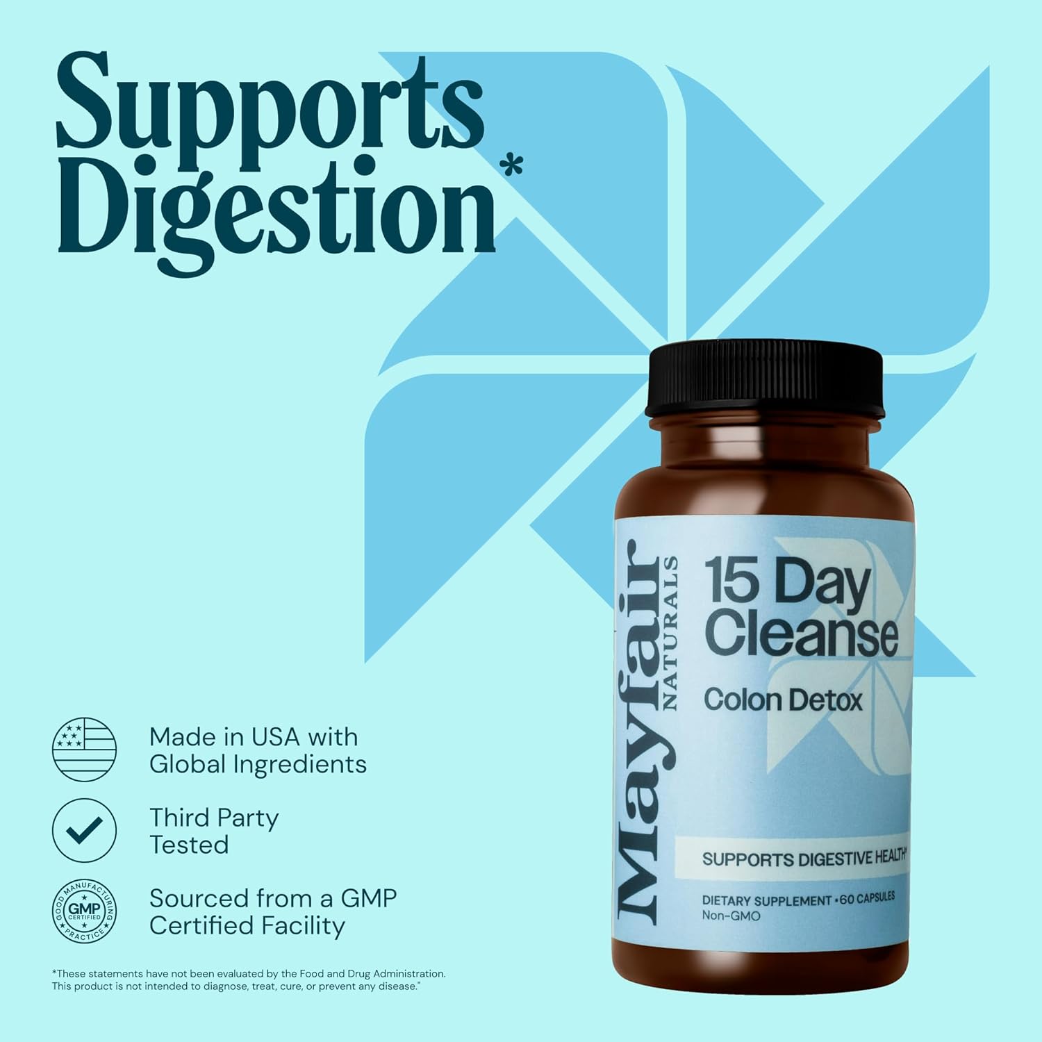 Mayfair Naturals Colon Detox Cleanse - 30 Day Supply, 60 Capsules - Natural Laxative for Digestive Health, Constipation Relief - Dietary Supplement