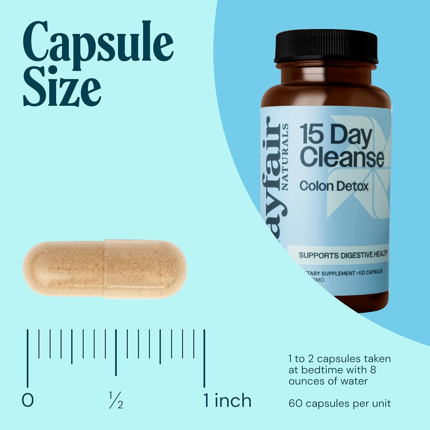 Mayfair Naturals Colon Detox Cleanse - 30 Day Supply, 60 Capsules - Natural Laxative for Digestive Health, Constipation Relief - Dietary Supplement