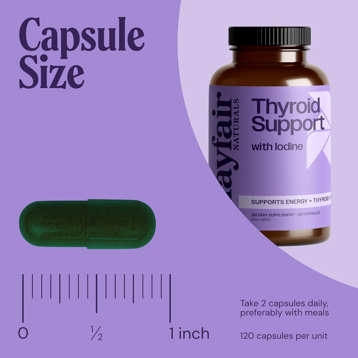 Mayfair Naturals Thyroid Support Supplement with Iodine for Energy and Thyroid Health - 120 Capsules for Men and Women
