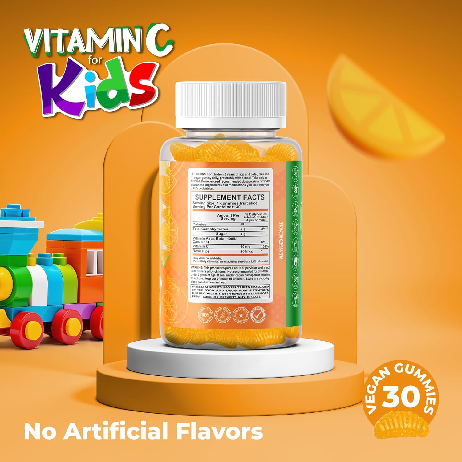 MB One Pharma Kids Vitamin C Gummies - Immune Support - Natural Orange Flavor - 30 Day Supply - Vegetarian, Non-GMO, Gluten Free
