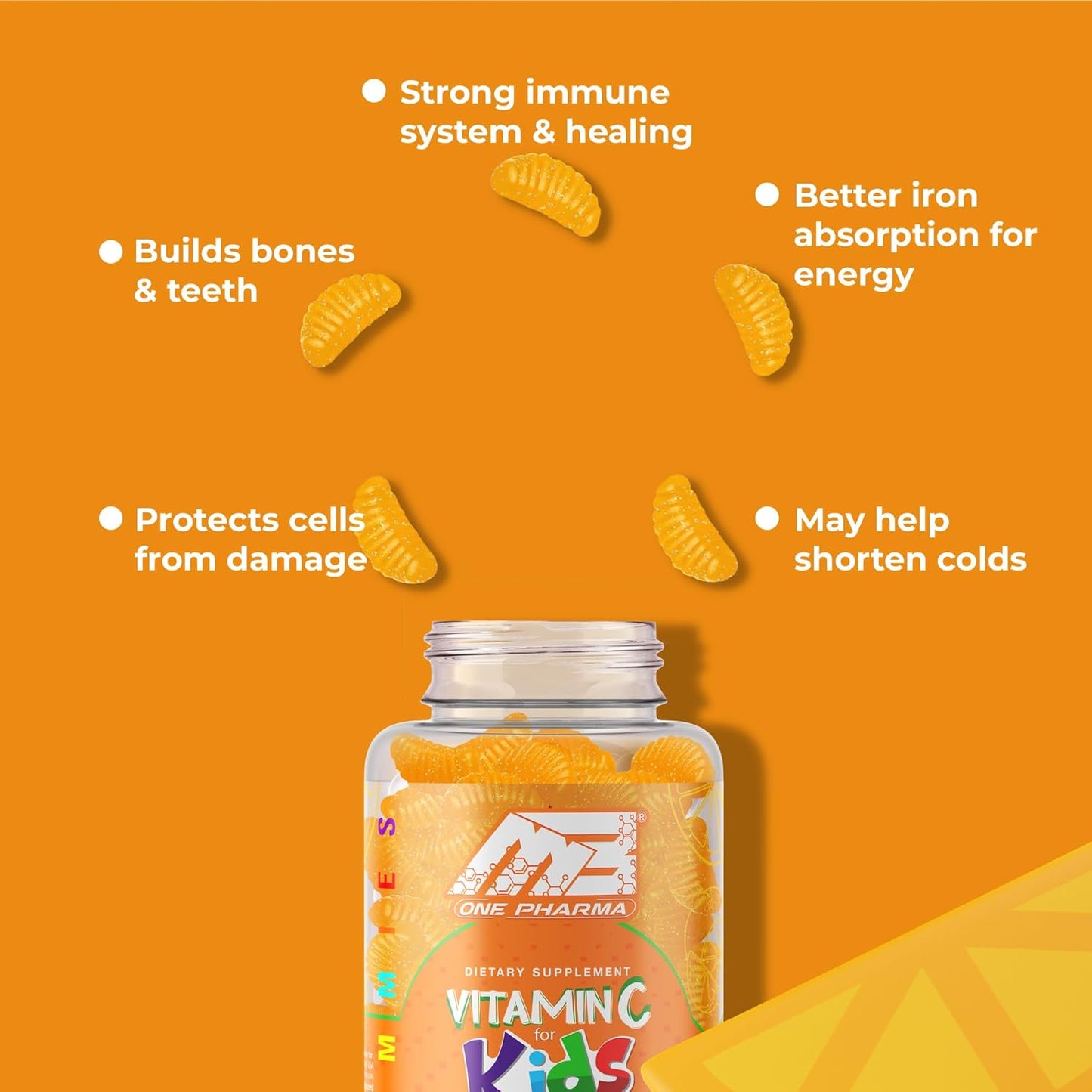 MB One Pharma Kids Vitamin C Gummies - Immune Support - Natural Orange Flavor - 30 Day Supply - Vegetarian, Non-GMO, Gluten Free