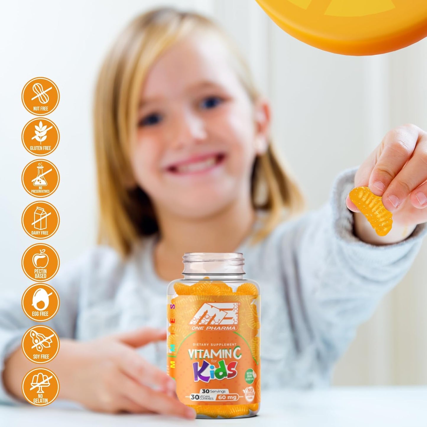 MB One Pharma Kids Vitamin C Gummies - Immune Support - Natural Orange Flavor - 30 Day Supply - Vegetarian, Non-GMO, Gluten Free