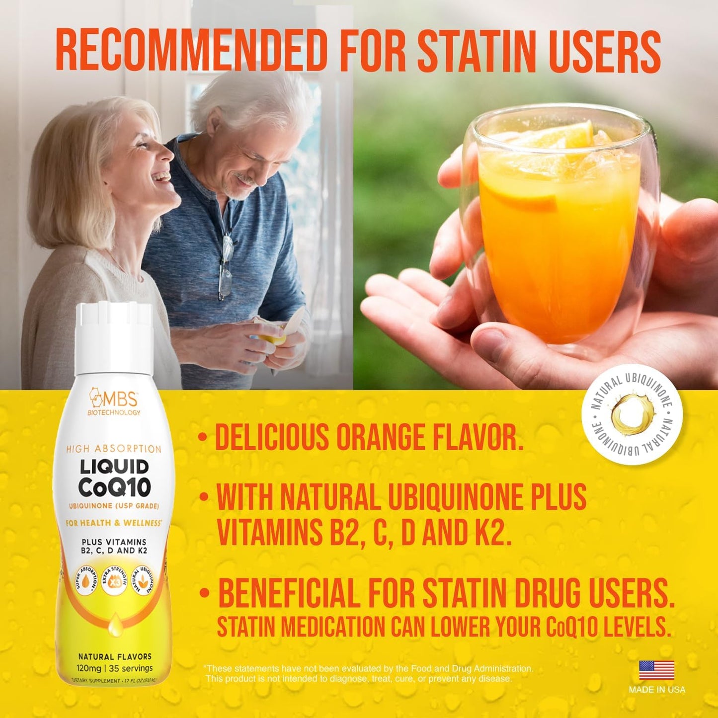 MBS Biotechnology Liquid CoQ10 120mg: Bioavailable Ubiquinone for Heart, Bone, Skin Health - 35 Servings, 17oz Bottle
