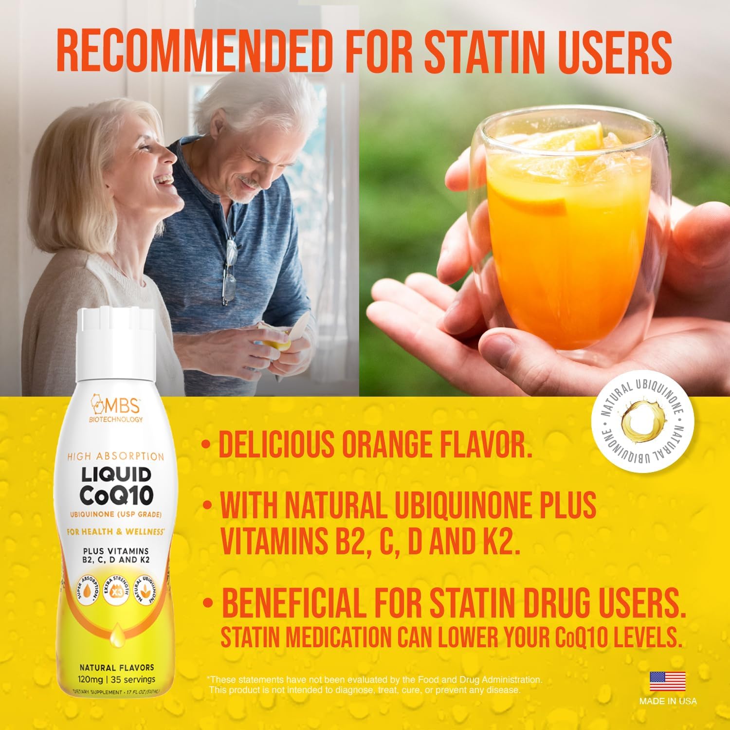 MBS Biotechnology Liquid CoQ10 120mg: Bioavailable Ubiquinone for Heart, Bone, Skin Health - 35 Servings, 17oz Bottle