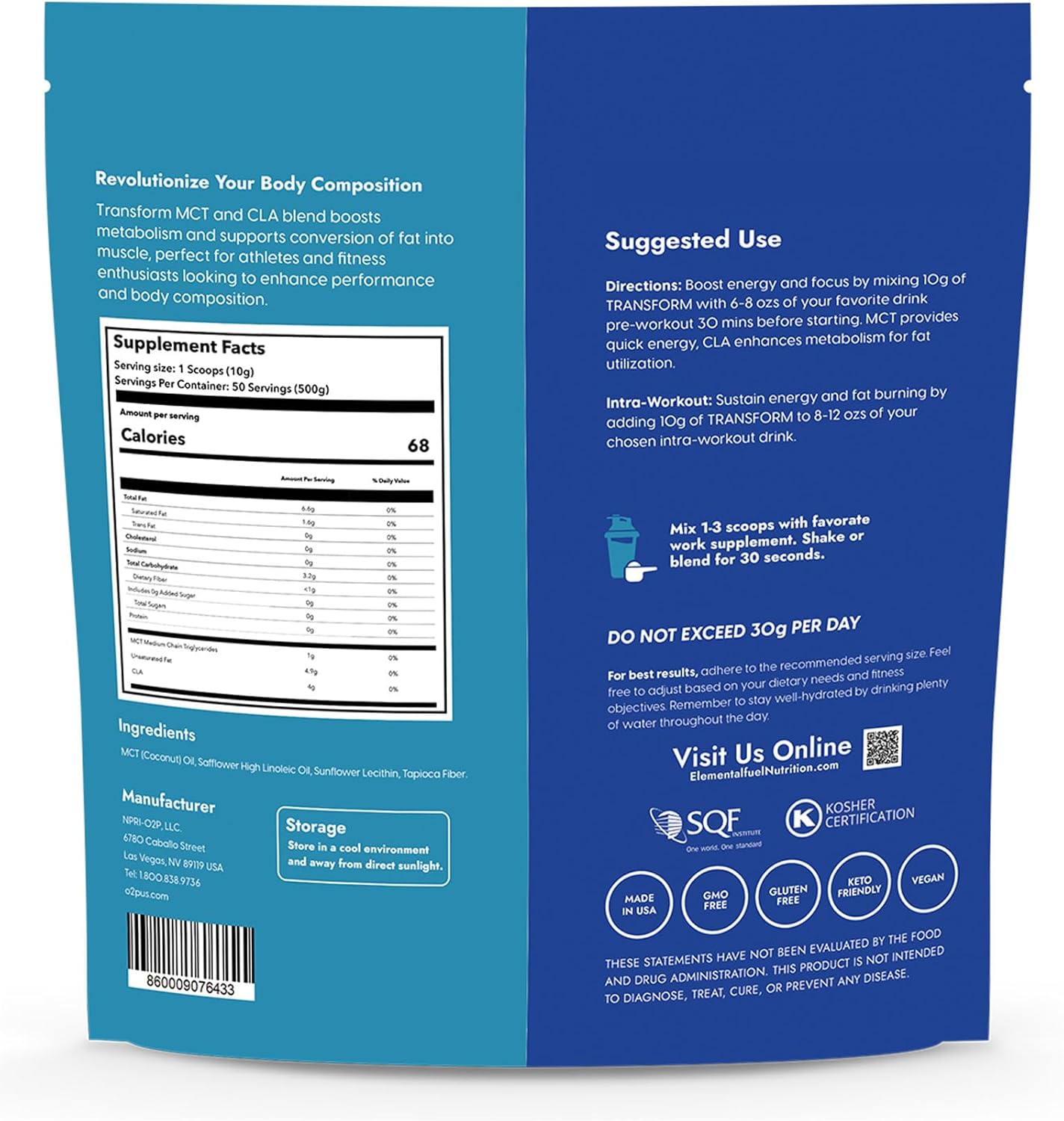 MCT Oil & CLA Blend Nutrition for Weight Management and Lean Muscle - Non-GMO, Gluten-Free, 50 Servings