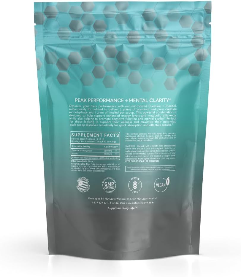 MD Logic Health Creatine + Inositol Supplement for Optimal Performance & Cognitive Function, Unflavored - New York Made