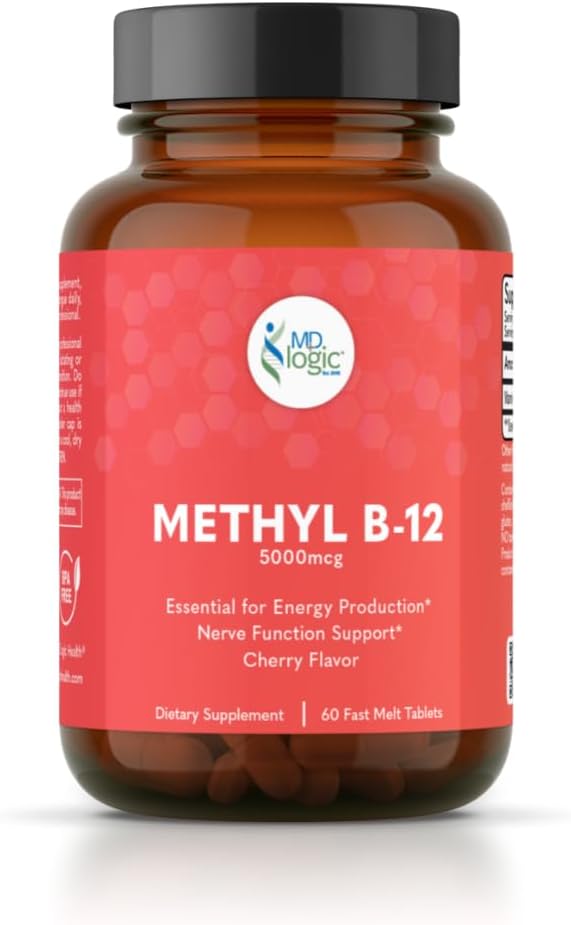 MD Logic Health Methyl-B12 5000 Fast Melt Tablets for Vegan Energy Support - 60 count - Made in NY