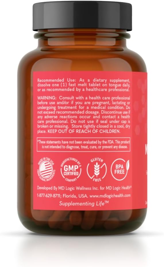 MD Logic Health Methyl-B12 5000 Fast Melt Tablets for Vegan Energy Support - 60 count - Made in NY