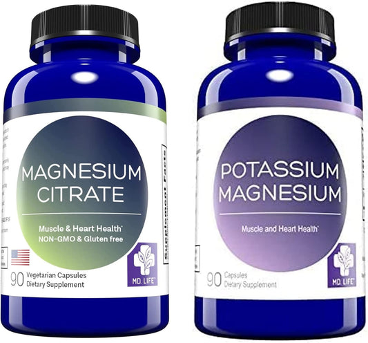 MD.LIFE Magnesium Citrate and Potassium Supplement - 90 Capsules, 90 Count Bottle