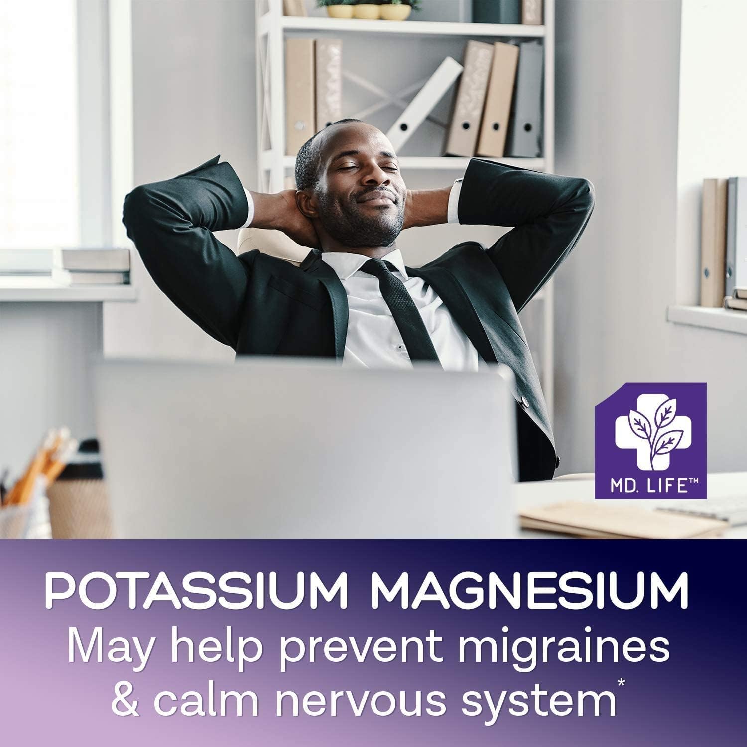 MD.LIFE Magnesium Citrate and Potassium Supplement - 90 Capsules, 90 Count Bottle