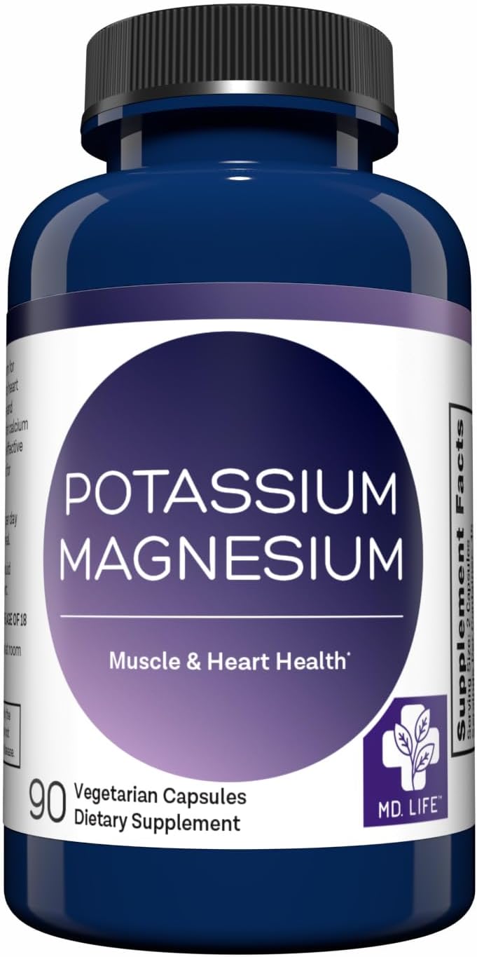 MD.LIFE Magnesium Potassium Supplement - 90 Capsules - High Absorption Complex for Vascular Health & Leg Cramps - 90ct