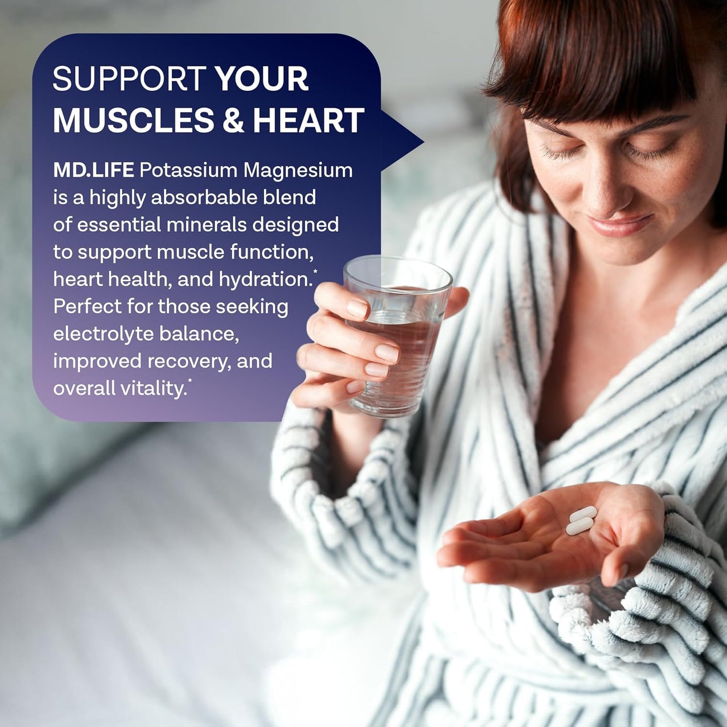 MD.LIFE Magnesium Potassium Supplement - 90 Capsules - High Absorption Complex for Vascular Health & Leg Cramps - 90ct