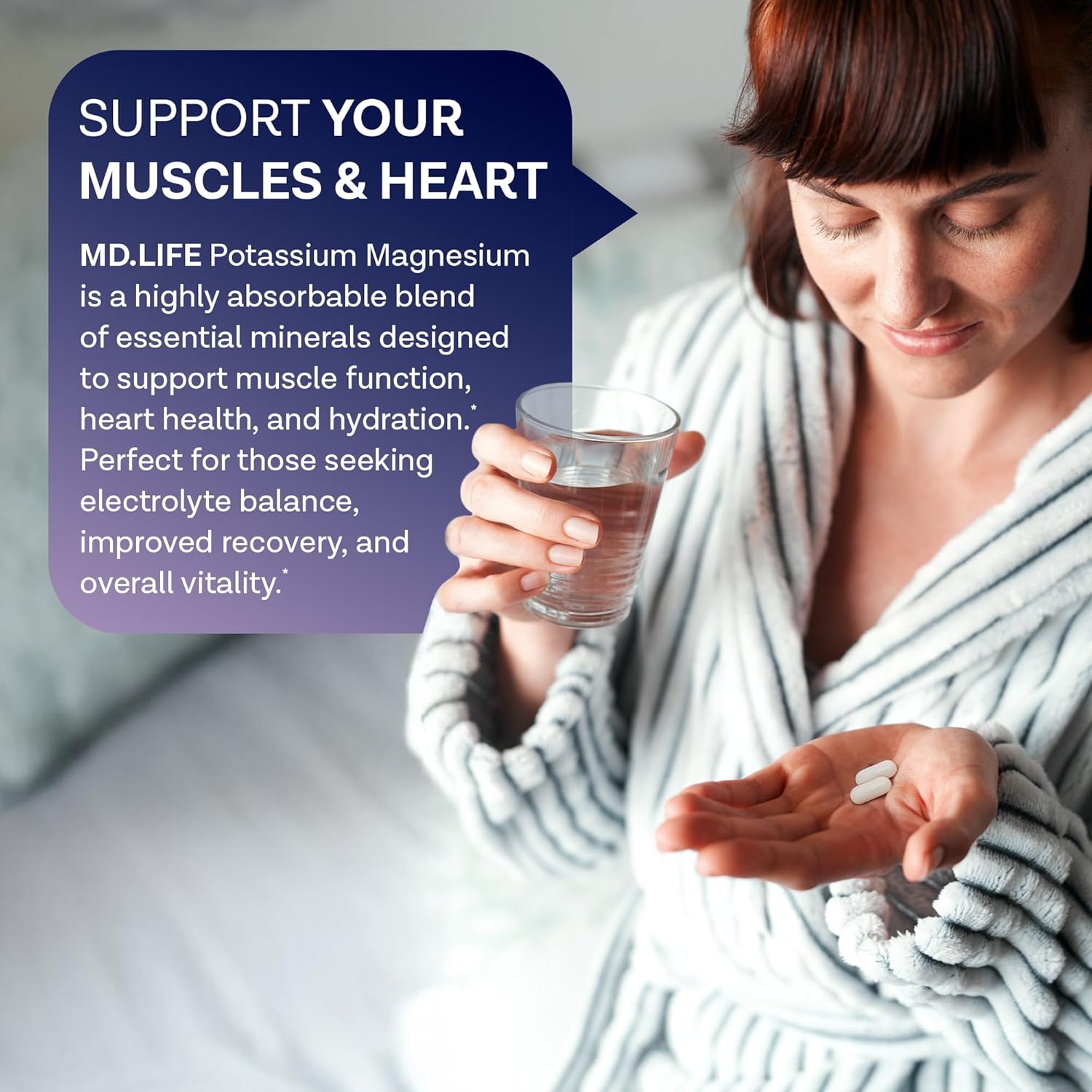 MD.LIFE Magnesium Potassium Supplement - 90 Capsules - High Absorption Complex for Vascular Health & Leg Cramps - 90ct