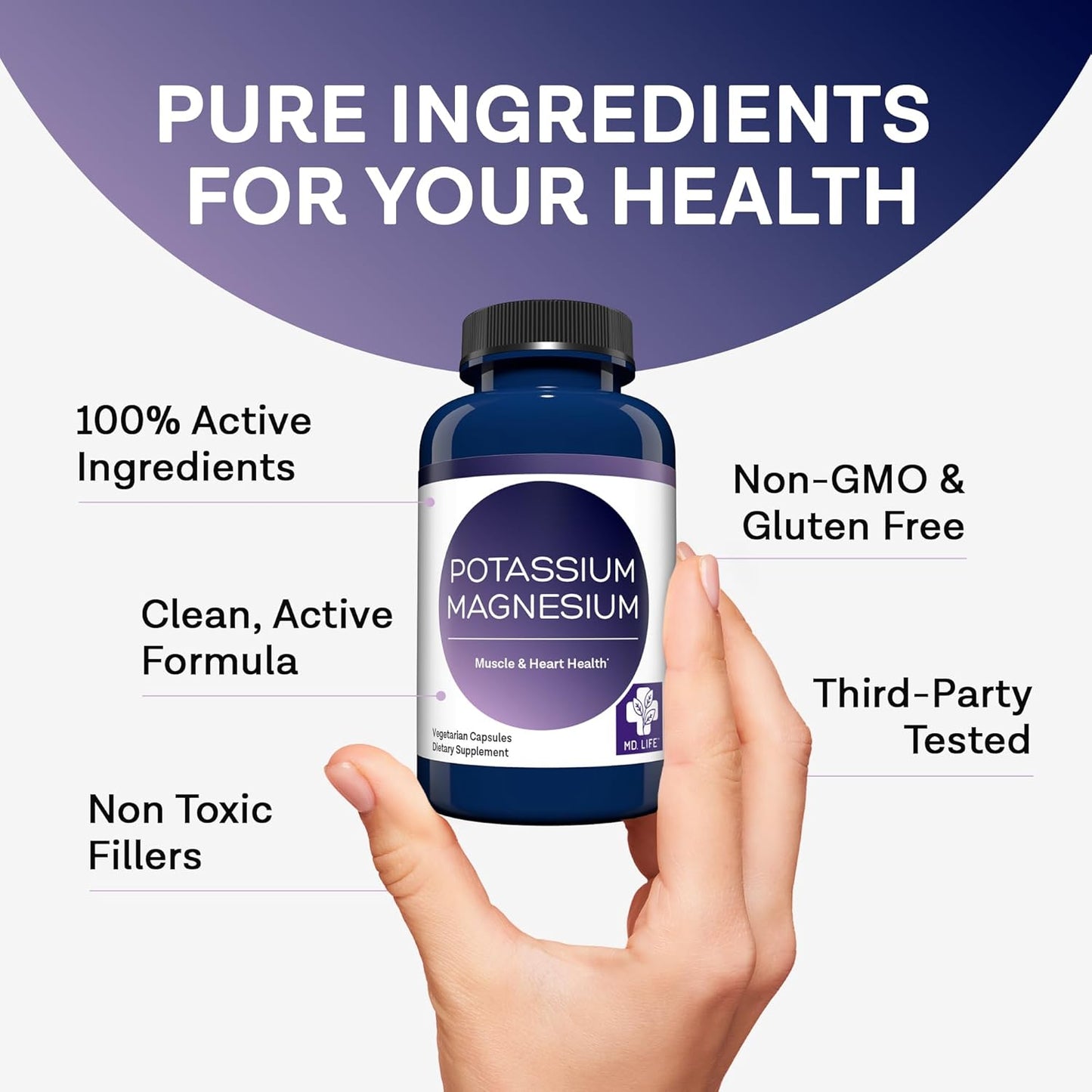 MD.LIFE Magnesium Potassium Supplement - 90 Capsules - High Absorption Complex for Vascular Health & Leg Cramps - 90ct