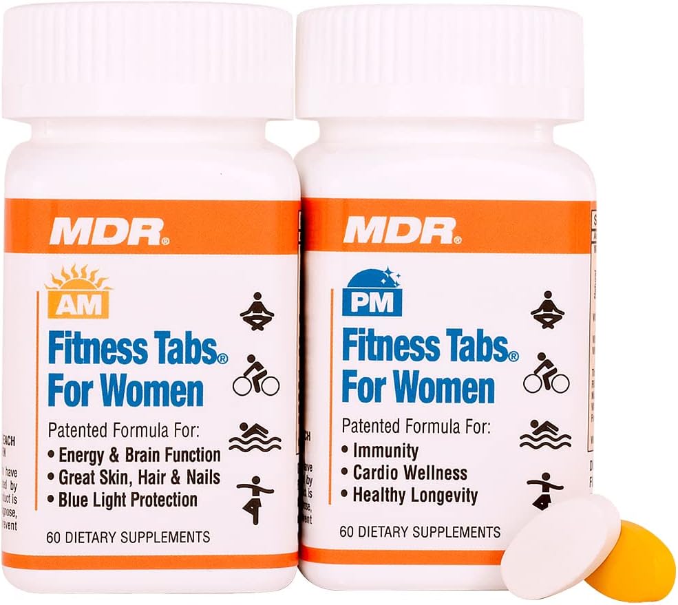 MDR Fitness Tabs Women's Patented Multivitamin for Energy & Fitness - ATP & NAD Support - AM/PM Formulas - 2 Month Supply