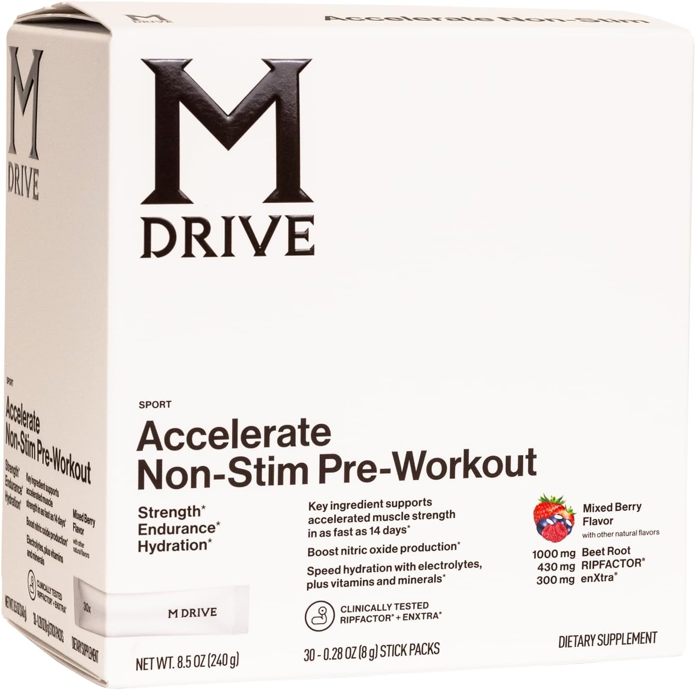 Mdrive Accelerate Mixed Berry Pre-Workout Supplement - Non-Stimulant Formula, 30 Count