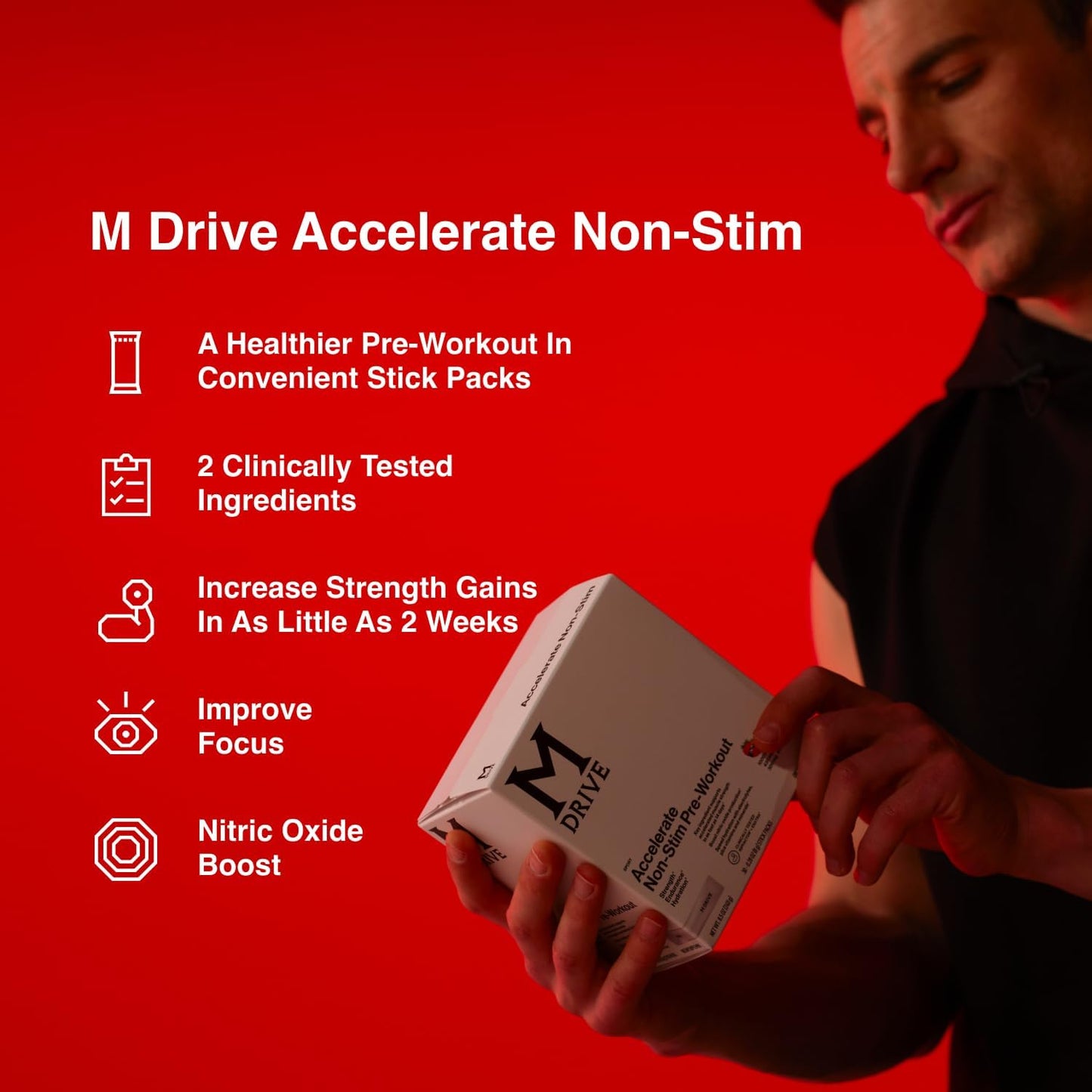 Mdrive Accelerate Mixed Berry Pre-Workout Supplement - Non-Stimulant Formula, 30 Count