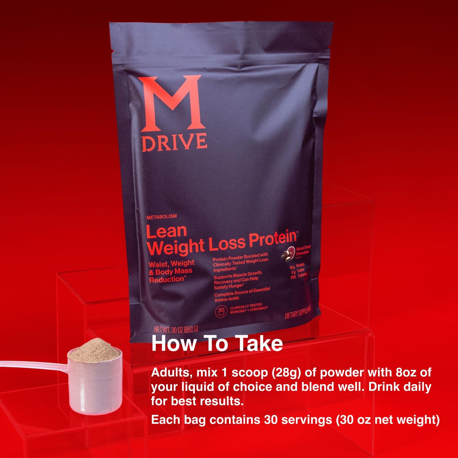 Mdrive Lean Muscle Mass Protein Powder with Morosil Blood Orange Extract 30 Servings