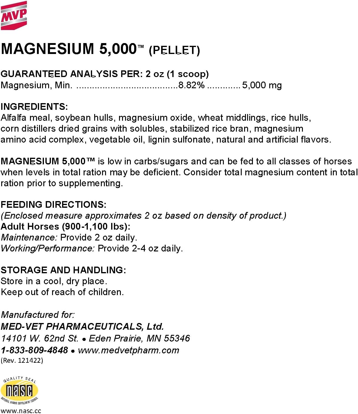 Med-Vet Pharmaceuticals Magnesium 5,000 Supplement for Horses - 20lb Pack Size